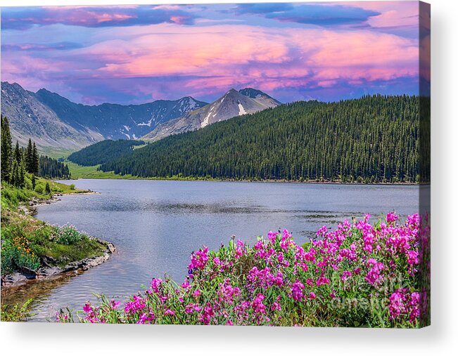 Spring Sunrise In The Rockies Acrylic Print featuring the photograph Spring Sunrise in the Rockies by Shirley Dutchkowski