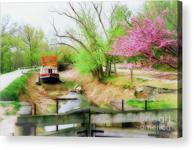 Canal Barge Acrylic Print featuring the photograph Springtime on the Canal - A Potomac Impression by Steve Ember