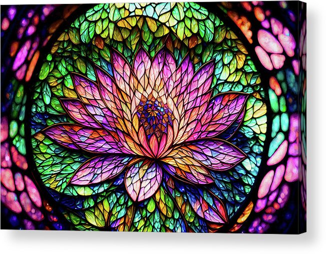 Lotus Acrylic Print featuring the digital art Stained Glass Lotus by Peggy Collins
