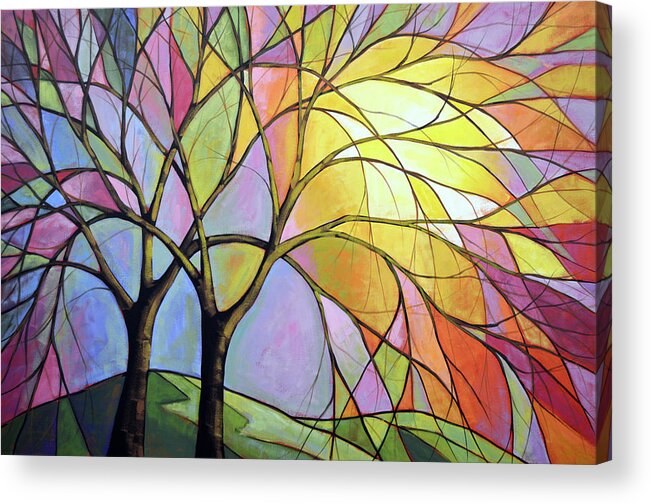 Tree Art Acrylic Print featuring the painting Stained Glass Sunset by Amy Giacomelli
