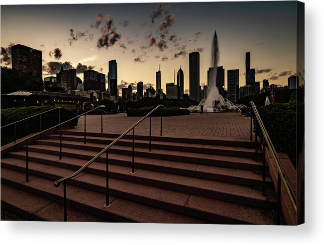 Chicago Acrylic Print featuring the photograph Stairs lead into Chicago's Buckingham fountain by Sven Brogren