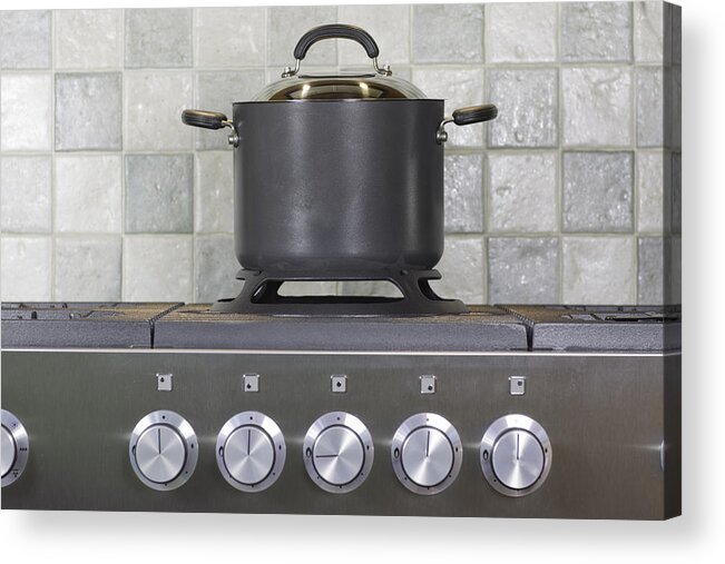 Handle Acrylic Print featuring the photograph Stock Pot On The Cooker by Vandervelden