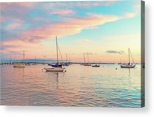 Stonington Acrylic Print featuring the photograph Stonington Harbor Sailboats at Twilight by Marianne Campolongo
