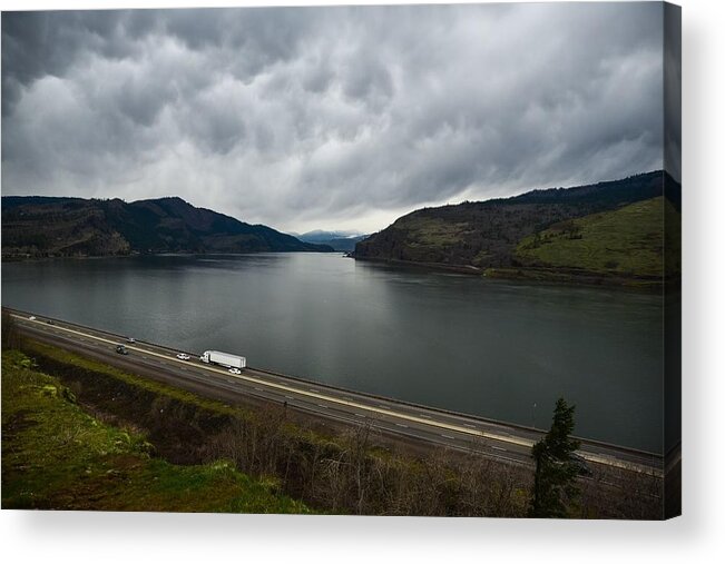 Storm Brewing On The Columbia Acrylic Print featuring the photograph Storm Brewing on the Columbia by Tom Cochran