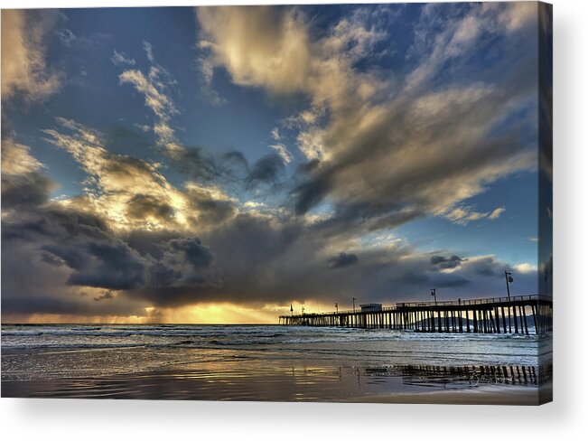 Sunset Acrylic Print featuring the photograph Storm by Pismo Pier by Beth Sargent