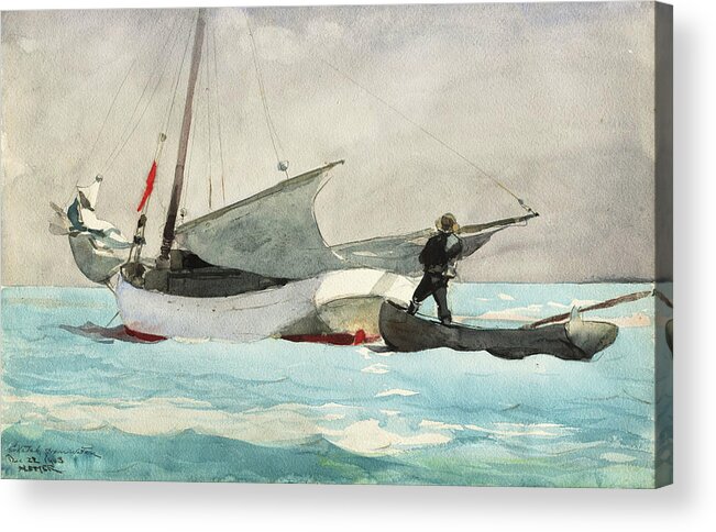  Ocean Acrylic Print featuring the painting Stowing Sail, 1903 by Winslow Homer