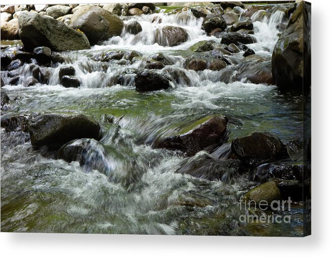 Hawai'i Acrylic Print featuring the photograph Stream with Flowing Water Over Rocks by Wilko van de Kamp Fine Photo Art