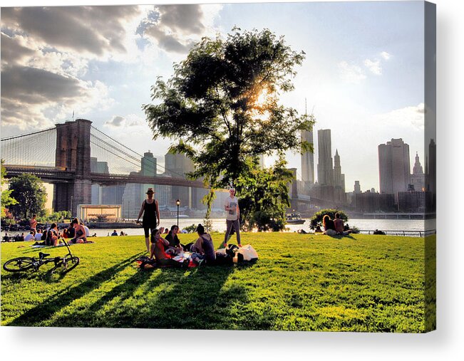 Brooklyn Bridge Acrylic Print featuring the photograph Summer Afternoon by the Brooklyn Bridge - A New York Impression by Steve Ember