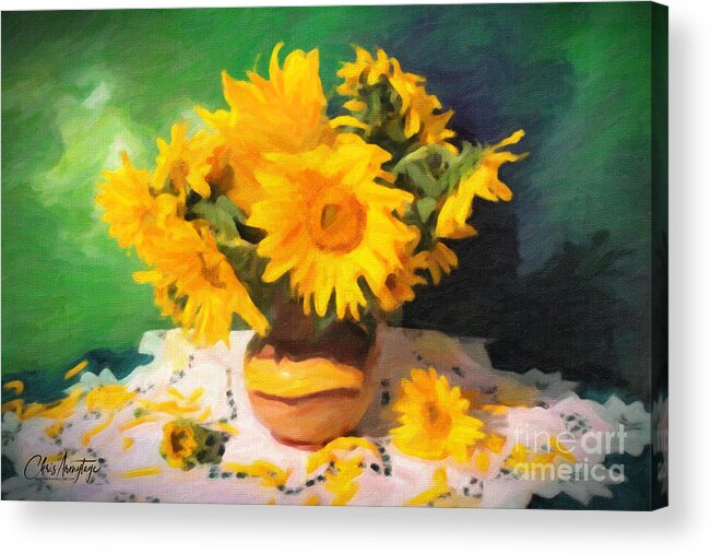 Sunflowers Acrylic Print featuring the painting Sunflowers Still Life Painting by Chris Armytage