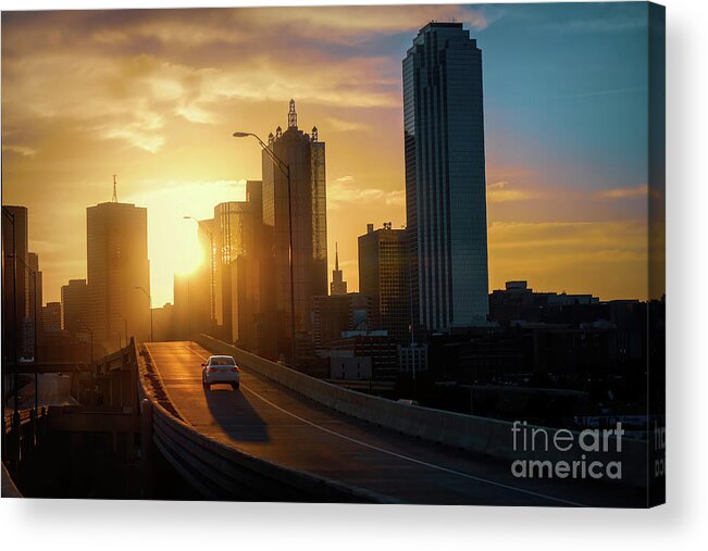 Sunrise Acrylic Print featuring the photograph Sunrise Off the Margaret Hunt Hill Bridge by Diana Mary Sharpton