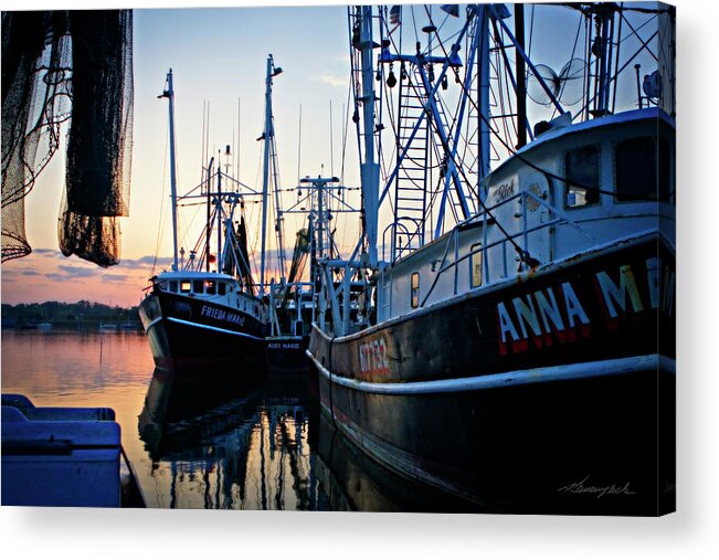 Color Acrylic Print featuring the photograph Sunrise on Shrimpers by Alan Hausenflock