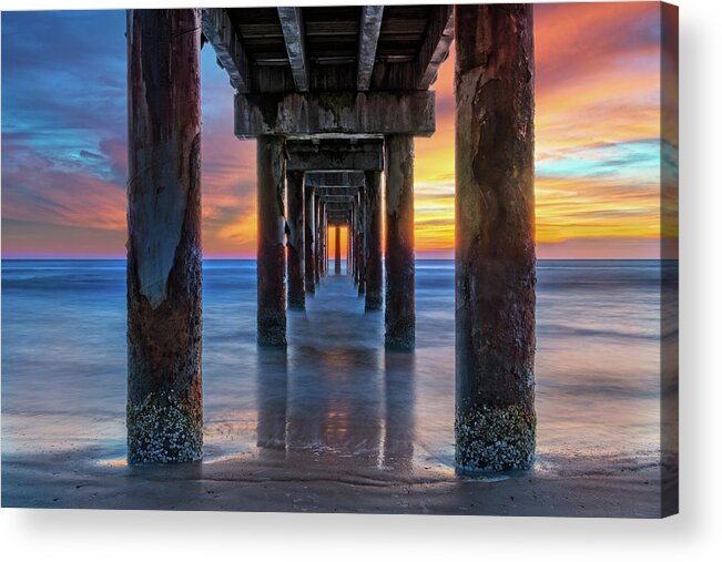 Sunrise Acrylic Print featuring the photograph Sunrise Under The Pier In St. Augustine Florida by Jim Vallee