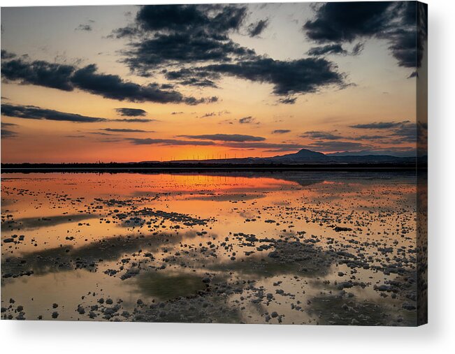 Sunset Acrylic Print featuring the photograph Sunset and reflections at the lake by Michalakis Ppalis