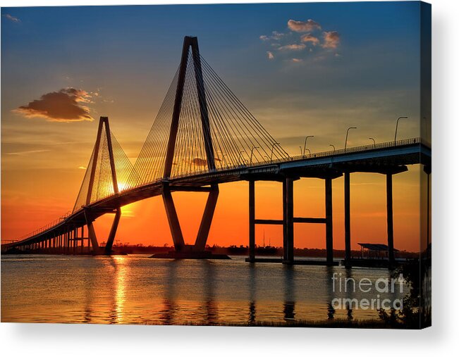 Ravenel Bridge Acrylic Print featuring the photograph Sunset at Charleston by Shelia Hunt