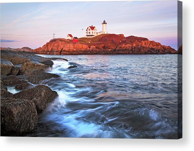 Nubble Acrylic Print featuring the photograph Sunset at Nubble Light by Eric Gendron