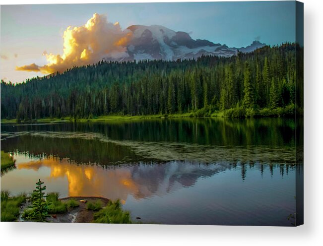 Mount Rainier National Park Acrylic Print featuring the photograph Sunset at Reflection Lakes by Doug Scrima