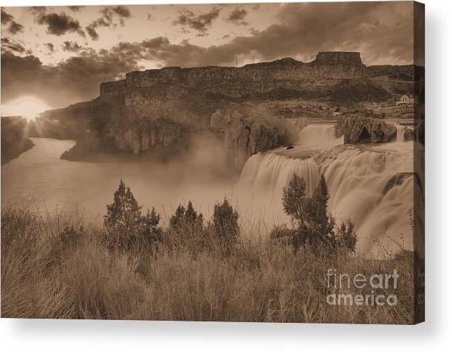 Shoshone Acrylic Print featuring the photograph Sunset At Shoshone Falls Sepia by Adam Jewell