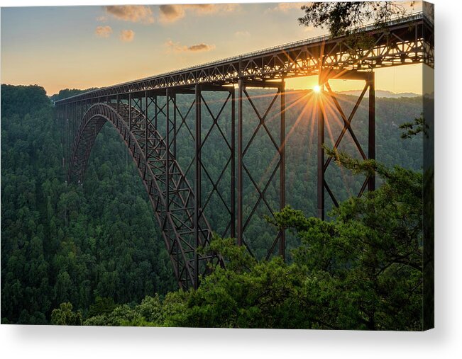 Fayetteville Acrylic Print featuring the photograph Sunset at the New River Gorge Bridge in West Virginia by Steven Heap