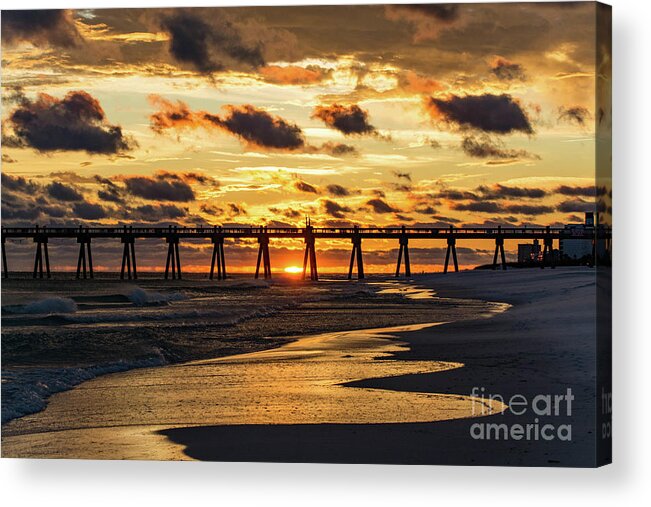 Sun Acrylic Print featuring the photograph Sunset at the Pensacola Beach Fishing Pier by Beachtown Views