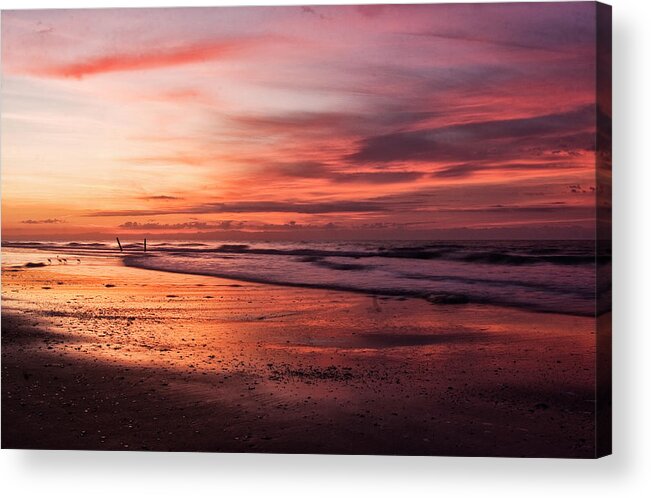 Sunset On Atlantic Beach Acrylic Print featuring the photograph Sunset on Atlantic Beach by Bob Decker