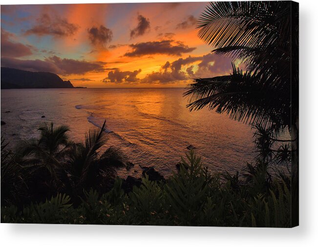 Sunset Acrylic Print featuring the photograph Sunset Over Hanalei Bay by Stephen Vecchiotti