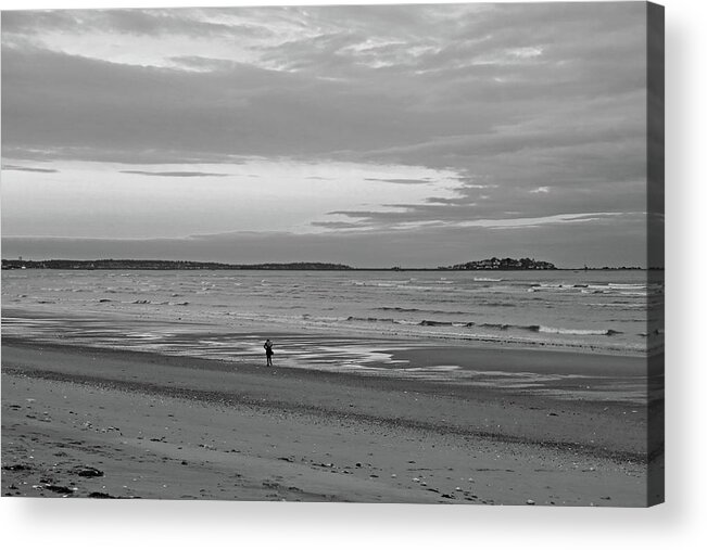 Revere Acrylic Print featuring the photograph Sunset over Nahant From Revere Beach Revere MA Black and White by Toby McGuire