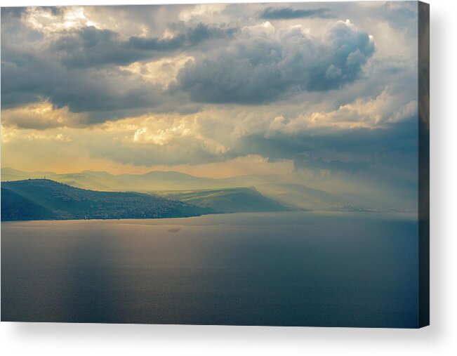 Sunset Acrylic Print featuring the photograph Sunset over the Sea of Galilee 2 by Dubi Roman