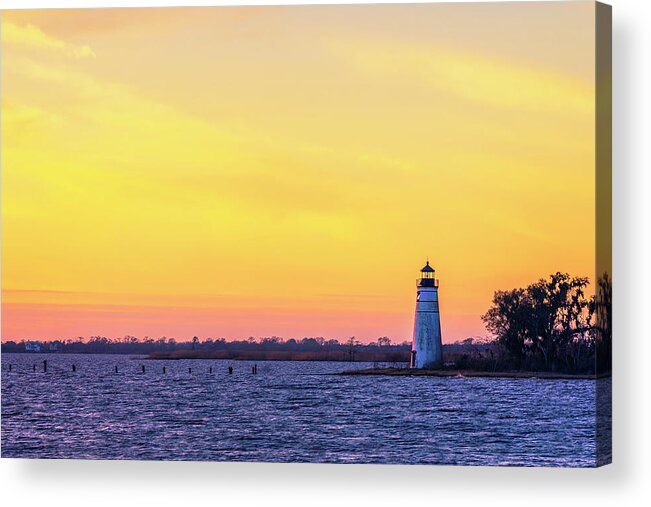 Louisiana Acrylic Print featuring the photograph Sunset Over the Tchefunte River Lighthouse by Andy Crawford