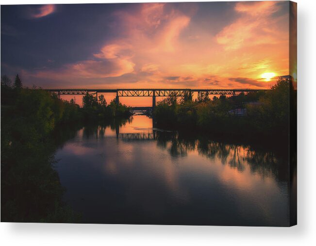 Parry Sound Acrylic Print featuring the photograph Sunset over the Trestle and River by Jay Smith