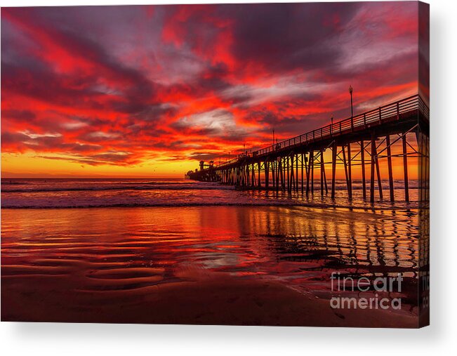 Fiery Acrylic Print featuring the photograph Sunset Reflections in Oceanside by Rich Cruse