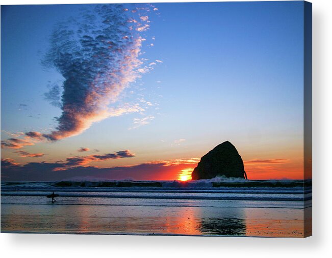 Pacific Northwest Acrylic Print featuring the photograph Sunset Surfer by Leslie Struxness
