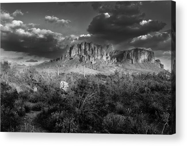 Superstition Mountains Acrylic Print featuring the photograph Superstition Mountains Black and White by Chance Kafka