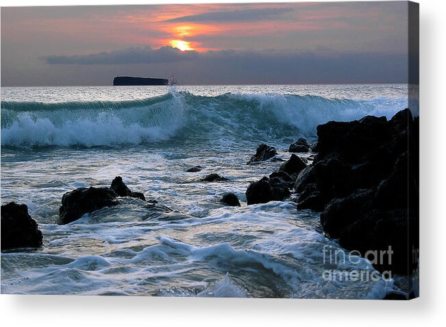 Sea Acrylic Print featuring the photograph Surf breaking at Little Beach, Maui, Hawaii.	 by Gunther Allen