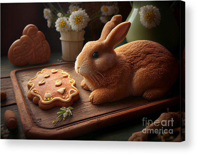 Easter Acrylic Print featuring the digital art Sweet Easter Surprise, Photorealistic Bunny Cookies in Festive Colors by Jeff Creation