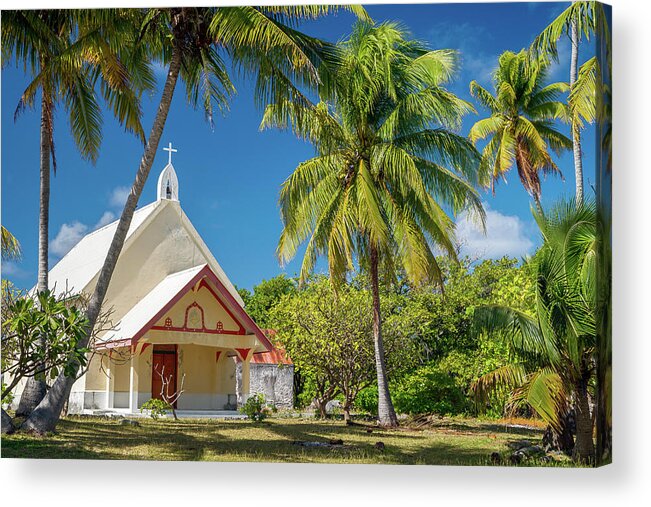 Fakarava Acrylic Print featuring the photograph Tetamanu church in Fakarava - French Polynesia by Olivier Parent