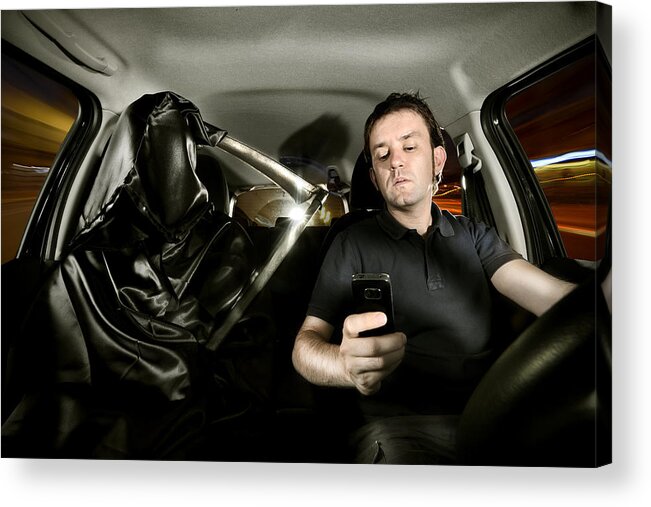 Car Interior Acrylic Print featuring the photograph Texting while driving by Ilbusca