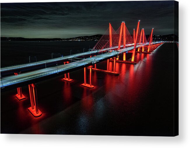 Hudson River Acrylic Print featuring the photograph The Bridge in Red by Kevin Suttlehan