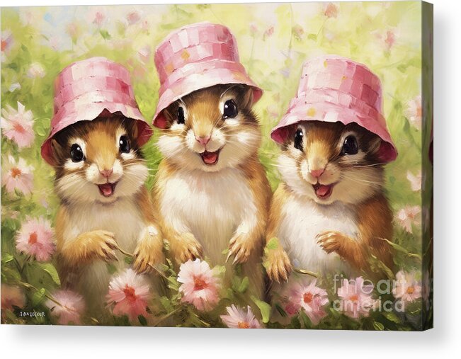 Chipmunks Acrylic Print featuring the painting The Cheery Chiplets by Tina LeCour
