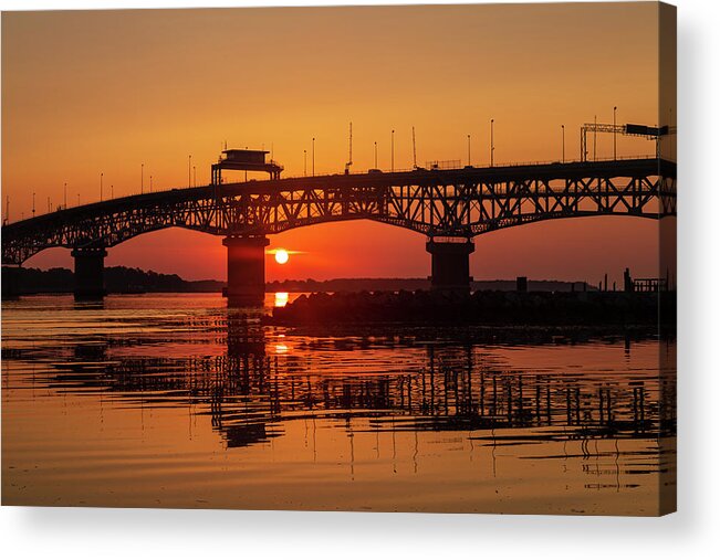 Yorktown Acrylic Print featuring the photograph The Coleman Bridge at Sunrise by Lara Morrison