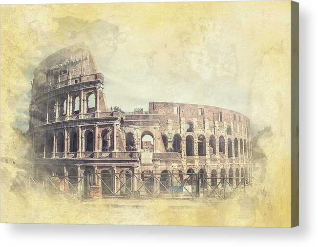 Amphitheater Acrylic Print featuring the mixed media The Colosseum in Rome by Manjik Pictures