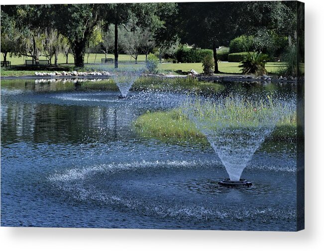 The Fountains At Sholom Park Acrylic Print featuring the photograph The Fountains at Sholom Park by Warren Thompson