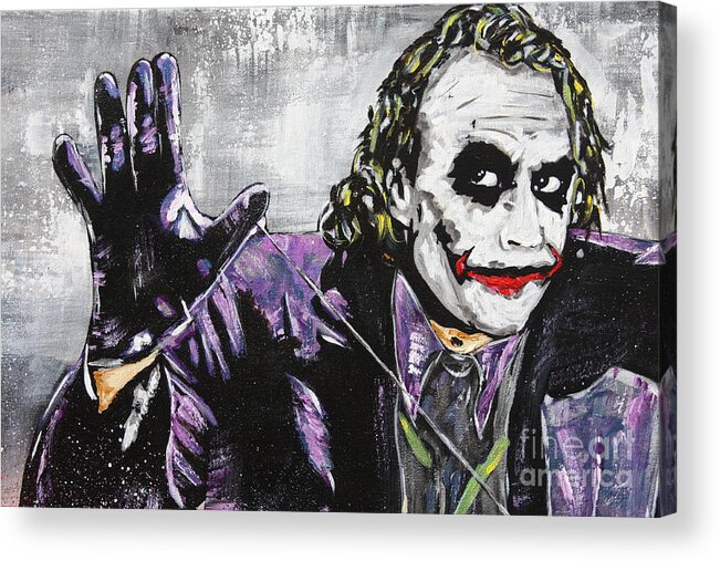 Heath Ledger Acrylic Print featuring the painting The Joker Face Painting by Kathleen Artist PRO