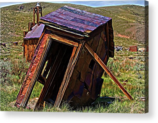 Abandoned Acrylic Print featuring the digital art The Leaning Outhouse Of Bodie by David Desautel