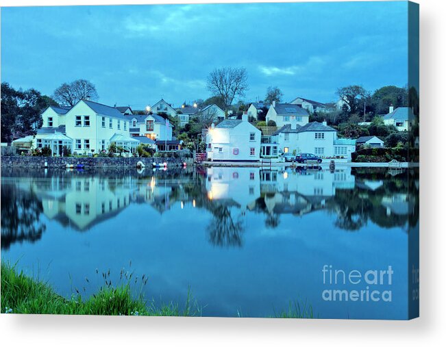 Mylor Bridge Acrylic Print featuring the photograph The Lights Come On in Mylor Bridge by Terri Waters