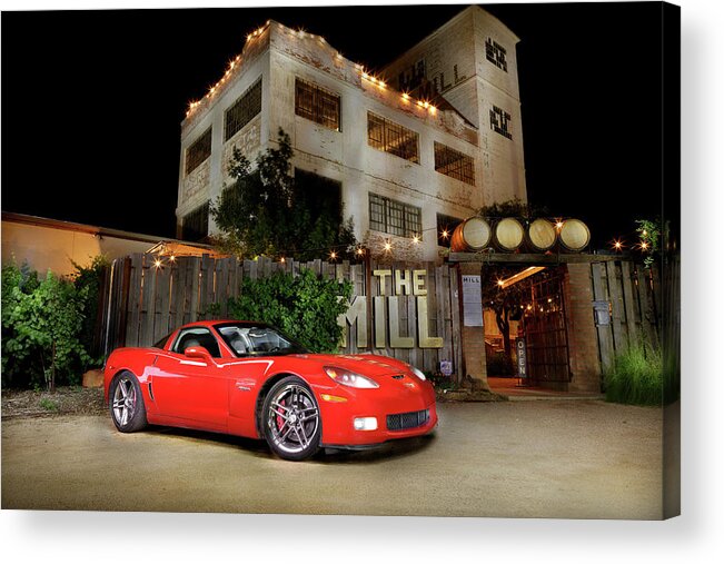 Light Painting Acrylic Print featuring the photograph The Mill with a 'Vette by Steve Templeton