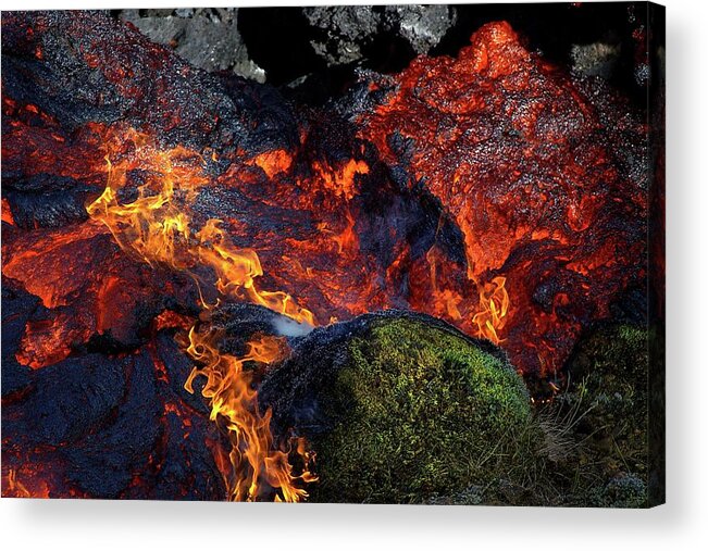 Volcano Acrylic Print featuring the photograph The moss and the flame by Christopher Mathews