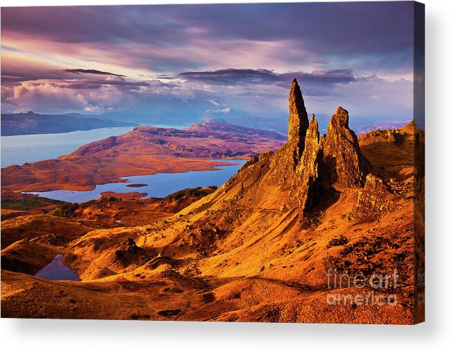 Old Man Of Storr Acrylic Print featuring the photograph Old Man of Storr at sunrise, Isle of Skye by Neale And Judith Clark