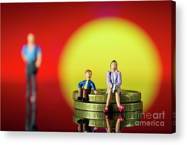 Contract Acrylic Print featuring the photograph The parent is handcuffed to the child. The concept of parental debt. Alimony payment. Custody, care and maintenance of minor children. Responsibilities in the family. Family code. Property management Macro by Pablo Avanzini