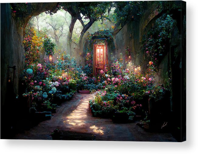 The Secret Garden Acrylic Print featuring the painting The Secret Garden - oryginal artwork by Vart. by Vart