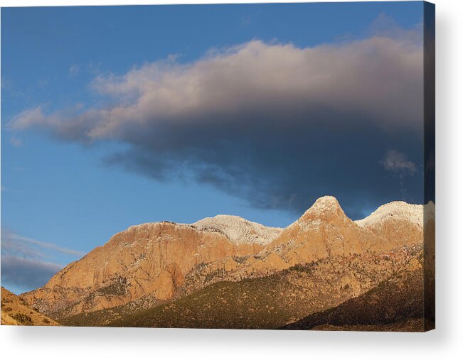 Sandia Crest Acrylic Print featuring the photograph The Shield of Sandia Crest in Fresh Snow by Alan Vance Ley